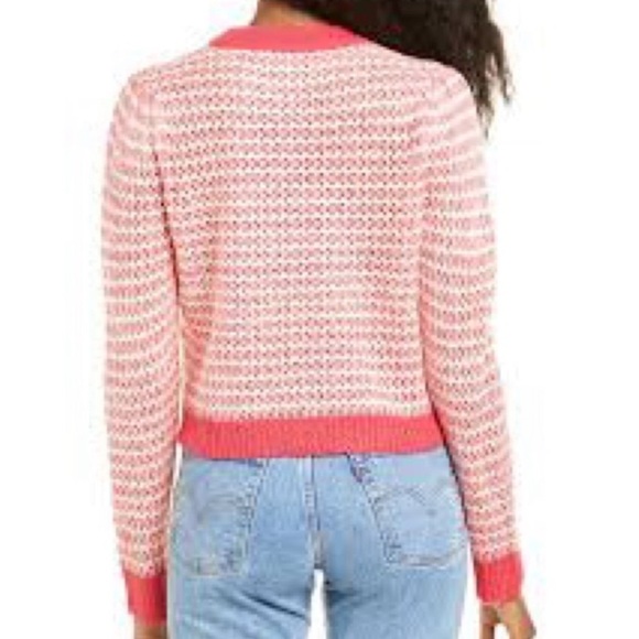 WAYF Pink White Crochet Yarn Knit Crewneck Sweater Top M - Picture 2 of 6